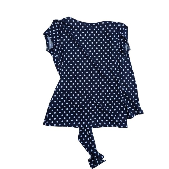 Womens Navy & White Polka Dot Wrap Top With Cap Sleeves Size M - Picture 2 of 5